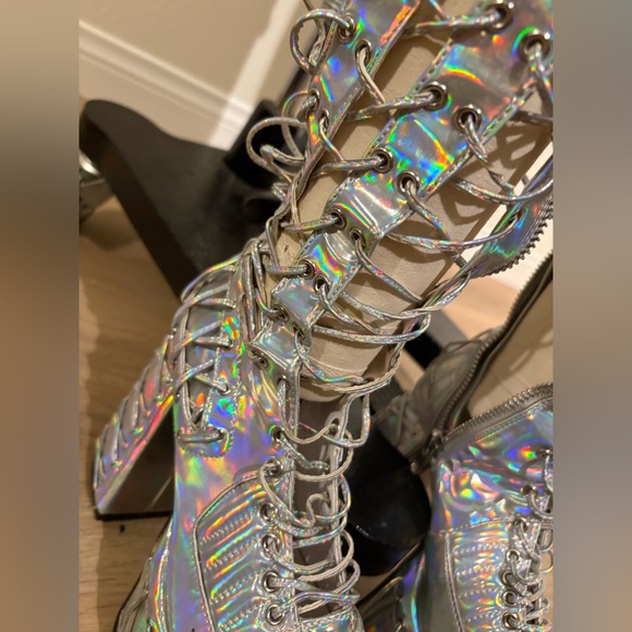 Dolls Kill Holographic Lace-Up platform Boots - Picture 14 of 15